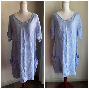 Flax Denim Blue V-Neck Dress